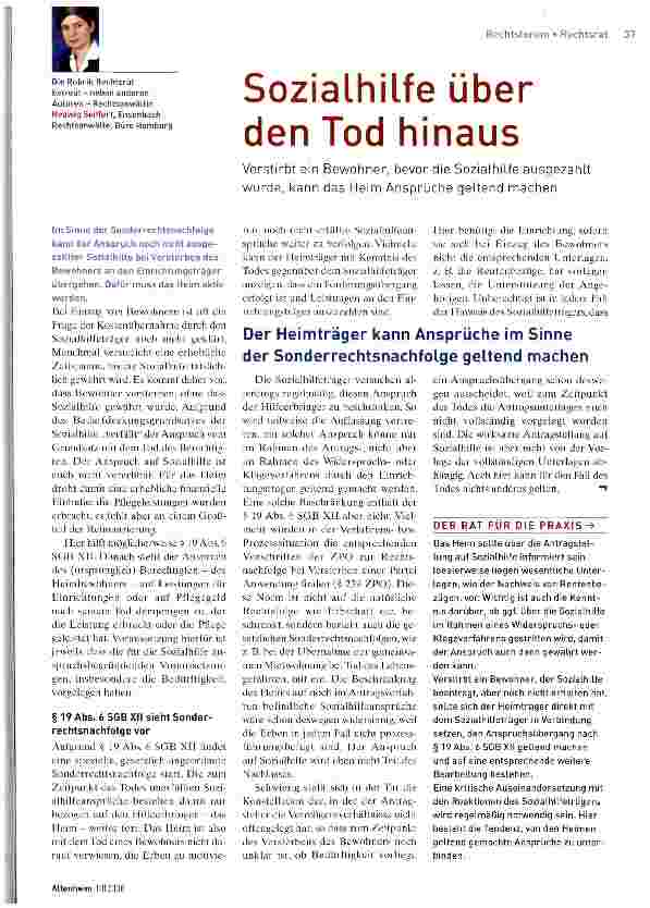 Vorschauseite 1: Sozialhilfe über den Tod hinaus