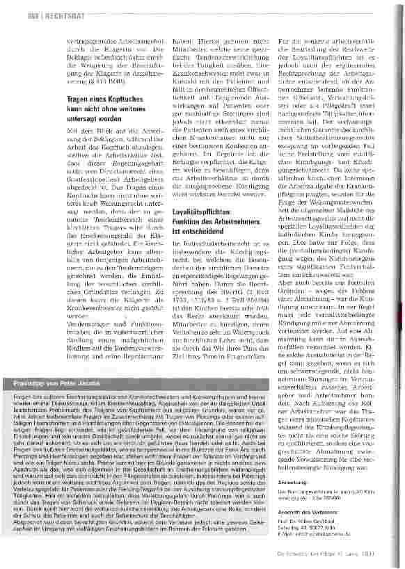 Vorschauseite 3: Tragen eines Kopftuches ist kein ausreichender Kündigungsgrund