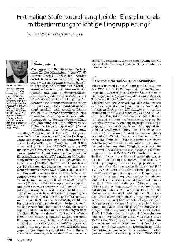 Vorschauseite 1: Erstmalige Stufenzuordnung bei der Einstellung als mitbestimmungspflichtige Eingruppierung?
