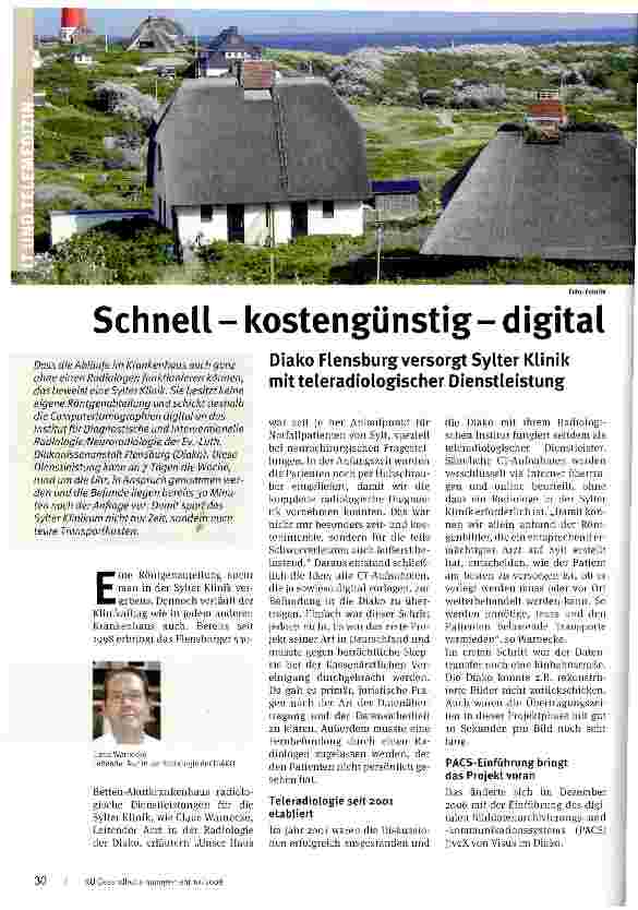 Vorschauseite 1: Schnell - kostengünstigdigital Diako Flensburg versorgt Sylter Klinik mit teleradiologischer Dienstleistung