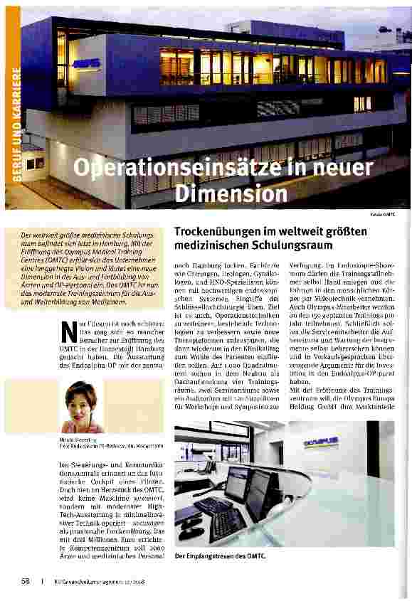 Vorschauseite 1: Operationseinsätze in neuer Dimension Trockenübungen im weltweit größten medizinischen Schulungsraum