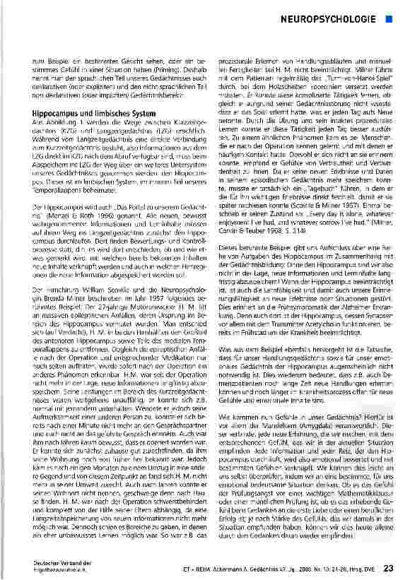 Vorschauseite 3: Gedächtnis Teil 3: Langzeitgedächtnis, Hippocampus und limbisches System