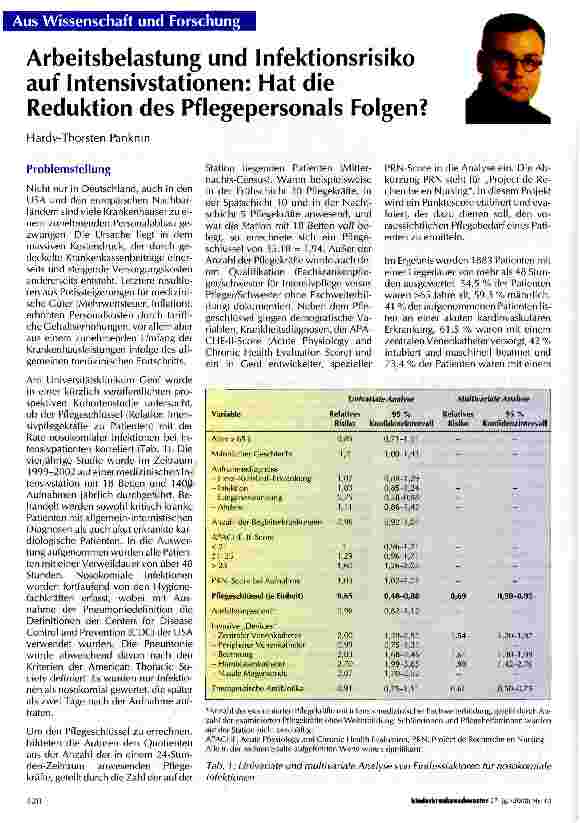 Vorschauseite 1: Arbeitsbelastung und Infektionsrisiko auf Intensivstationen: Hat die Reduktion des Pflegepersonals Folgen?