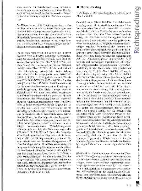 Vorschauseite 2: Zur Reichweite der Vertrauensschutzvorschrift des § 24 Abs. 2 Nr. 3 KrPflGKrPflG §§ 4 Abs. 3, 24 Abs. 2 Nr. 3