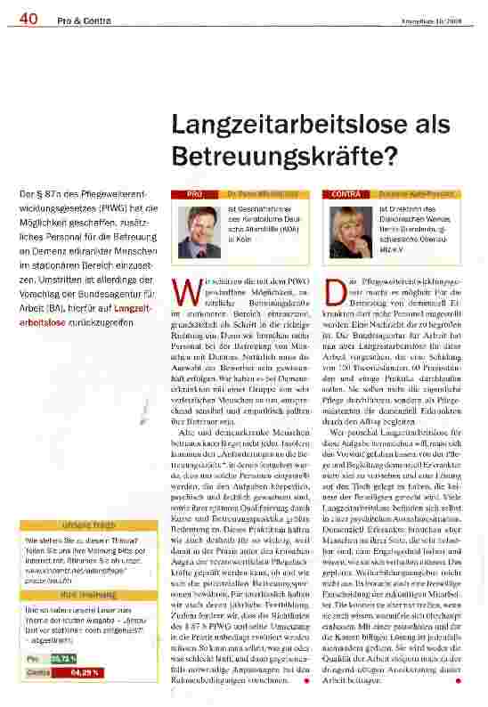 Vorschauseite 1: Langzeitarbeitslose als Betreuungskräfte?