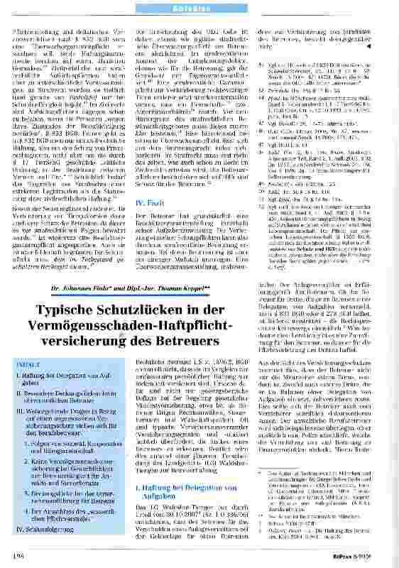 Vorschauseite 1: Typische Schutzlücken in der Vermögensschaden-Haftpflichtversicherung des Betreuers