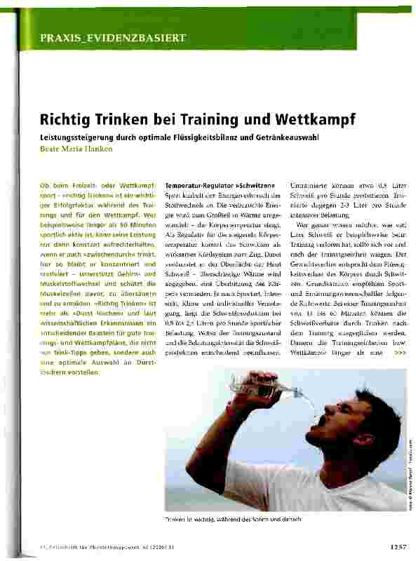 Vorschauseite 1: Richtig Trinken bei Training und WettkampfLeistungssteigerung durch optimale Flüssigkeitsbilanz und Getränkeauswahl