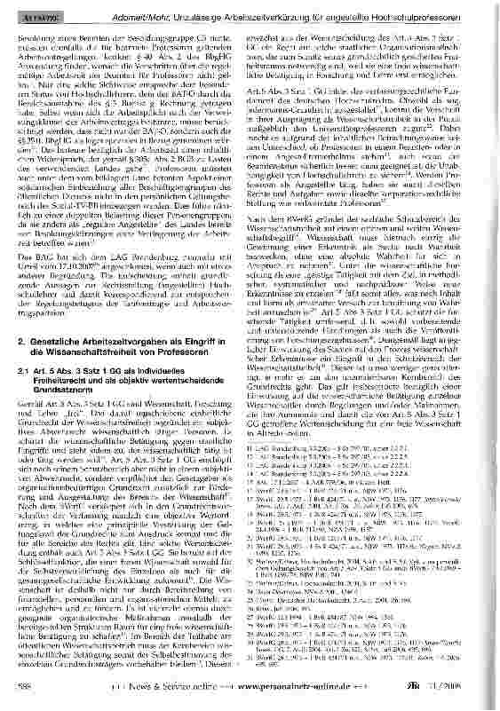 Vorschauseite 3: Unzulässige Arbeitszeitverkürzung für angestellte Hochschulprofessoren durch Tarifvertrag-zur Bindung der Tarifund Arbeitsvertragsparteien an Art. 5 Abs. 3 Satz 1 GG -