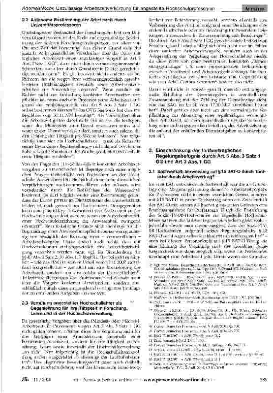 Vorschauseite 4: Unzulässige Arbeitszeitverkürzung für angestellte Hochschulprofessoren durch Tarifvertrag-zur Bindung der Tarifund Arbeitsvertragsparteien an Art. 5 Abs. 3 Satz 1 GG -