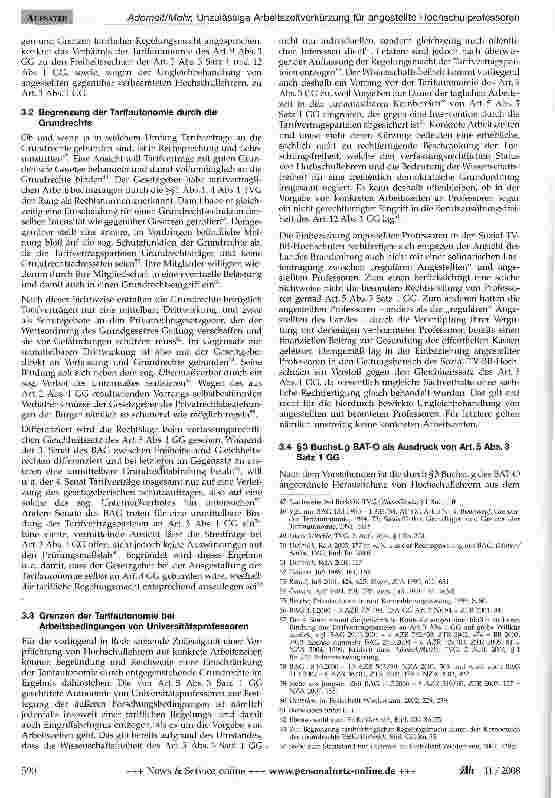 Vorschauseite 5: Unzulässige Arbeitszeitverkürzung für angestellte Hochschulprofessoren durch Tarifvertrag-zur Bindung der Tarifund Arbeitsvertragsparteien an Art. 5 Abs. 3 Satz 1 GG -