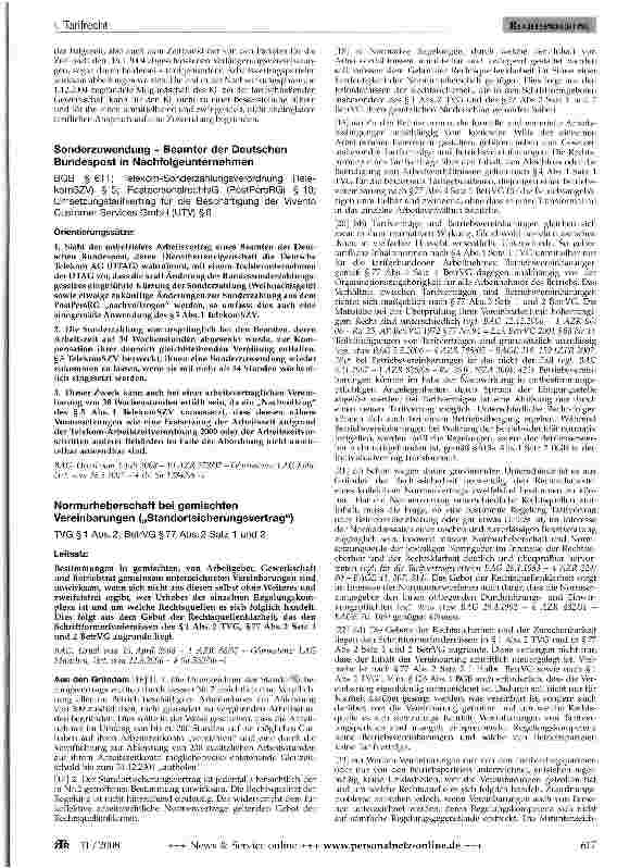 Vorschauseite 3: Mehrgliedriger Tarifvertrag -Kündigungsmöglichkeit durch eine von mehreren Tarifvertragsparteien auf Arbeitgeberseite