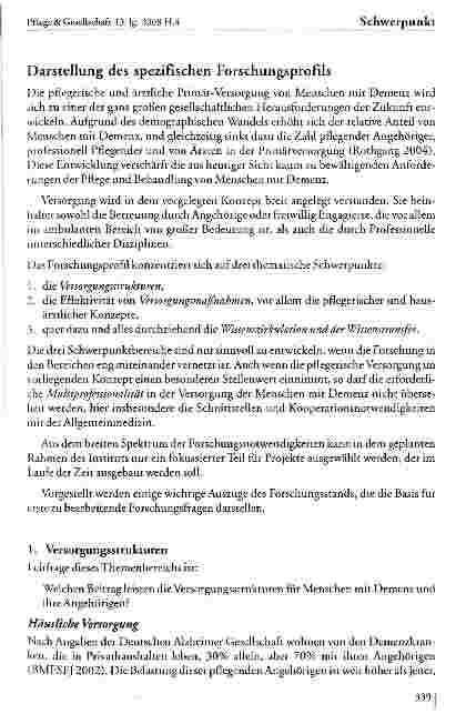 Vorschauseite 3: Institut für Forschung und Transfer in der Pflege und Behandlung von Menschen mit Demenz: Konzept