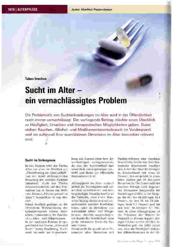 Vorschauseite 1: Sucht im Alter -ein vernachlässigtes Problem