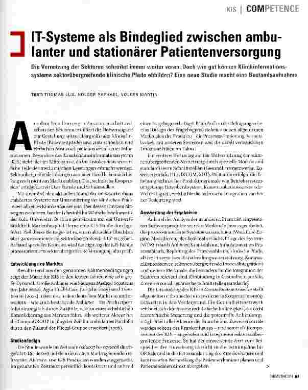 Vorschauseite 1: IT-Systeme als Bindeglied zwischen ambulanter und stationärer Patientenversorgung