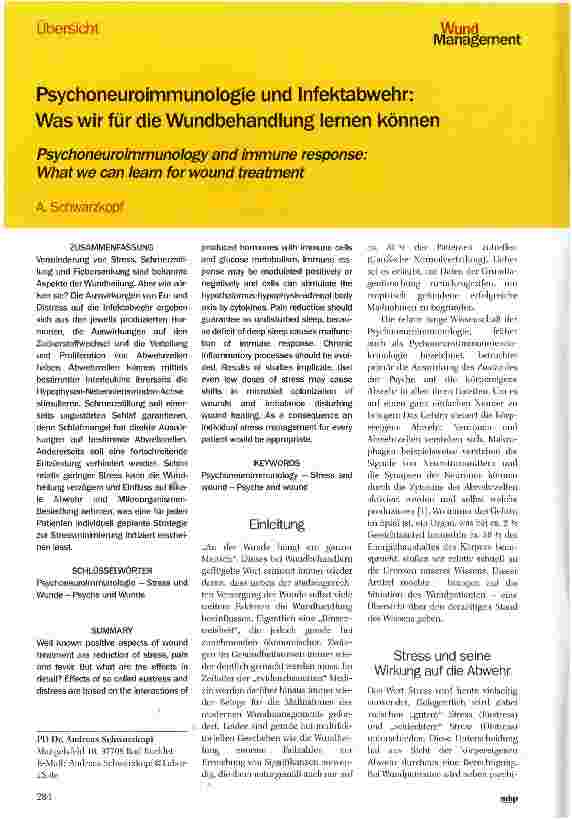 Vorschauseite 1: Psychoneuroimmunologie und Infektabwehr: Was wir für die Wundbehandlung lernen können