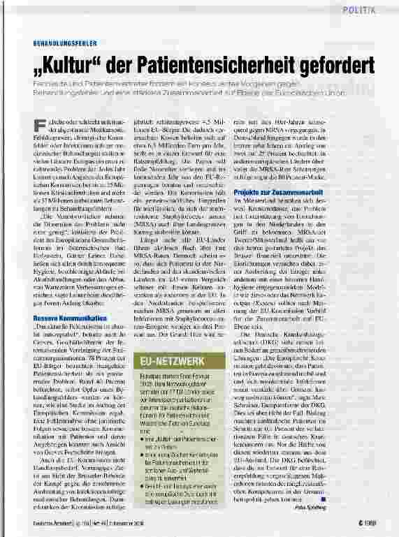 Vorschauseite 1: „Kultur der Patientensicherheit gefordert