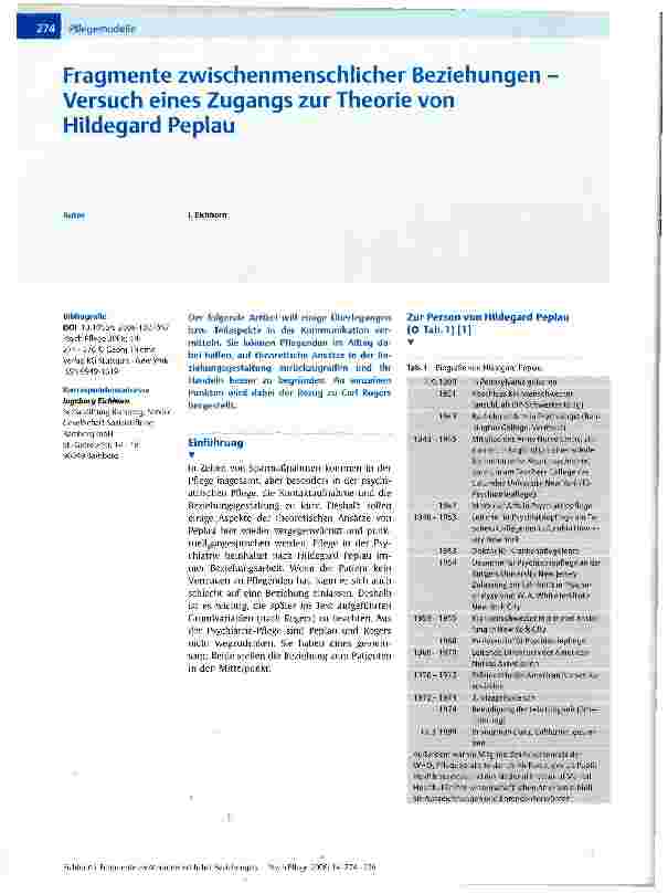 Vorschauseite 2: Fragmente zwischenmenschlicher Beziehungen Versuch eines Zugangs zur Theorie von Hildegard Peplau