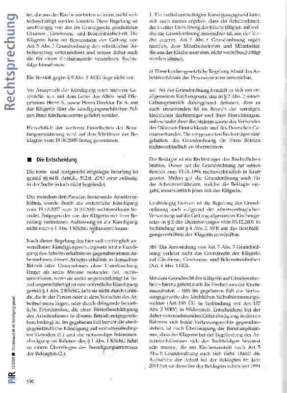 Vorschauseite 3: Kirchenaustritt als Kündigungsgrund