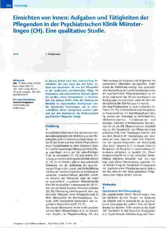 Vorschauseite 1: Einsichten von Innen: Aufgaben und Tätigkeiten der Pflegenden in der Psychiatrischen Klinik Münster-lingen (CH)- Eine qualitative Studie
