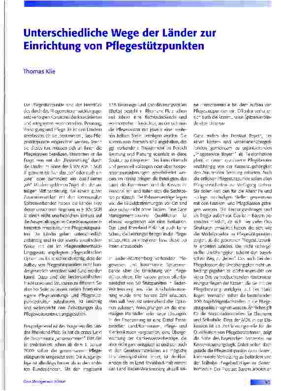 Vorschauseite 1: Unterschiedliche Wege der Länder zur Einrichtung von Pflegestützpunkten