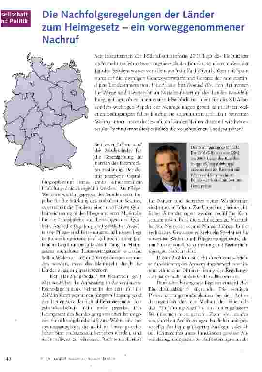 Vorschauseite 1: Die Nachfolgeregelungen der Länder zum Heimgesetz - ein vorweggenommener Nachruf