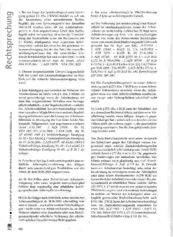 Vorschauseite 5: Pauschales Berufen auf »Mobbingsachverhalt« reicht für ein Zurück-behaltungsrecht der Arbeitsleistung nicht aus