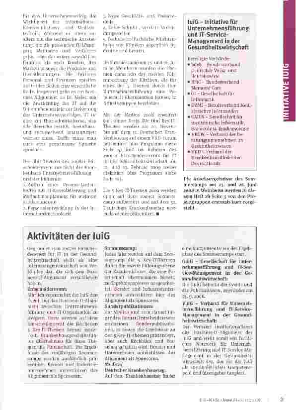 Vorschauseite 2: Unternehmenserfolg durch optimalen IT-EinsatzDie luiG setzt ihre Offensive für Unternehmenserfolg durch IT-Service-Management in der Gesundheitswirtschaft fort