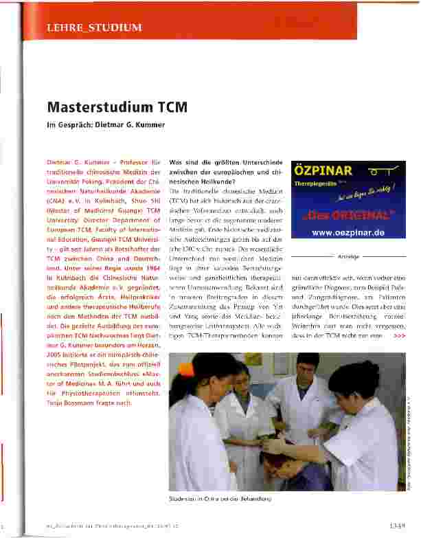 Vorschauseite 1: Masterstudium TCMIm Gespräch: Dietmar G. Kummer