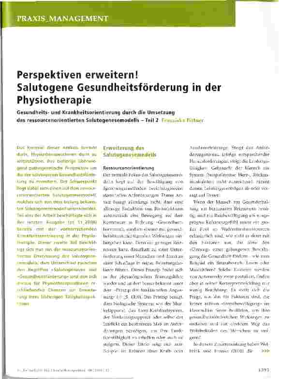 Vorschauseite 1: Perspektiven erweitern! Salutogene Gesundheitsförderung in der PhysiotherapieGesundheitsund Krankheitsorientierung durch die Umsetzung des ressourcenorientierten Salutogenesemodel…