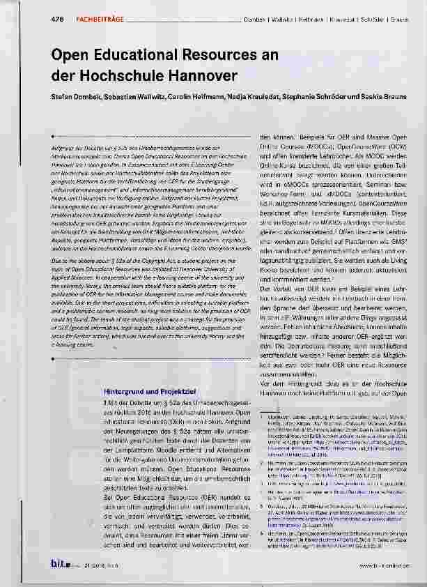 Vorschauseite 1: Open Educational Resources an der Hochschule Hannover