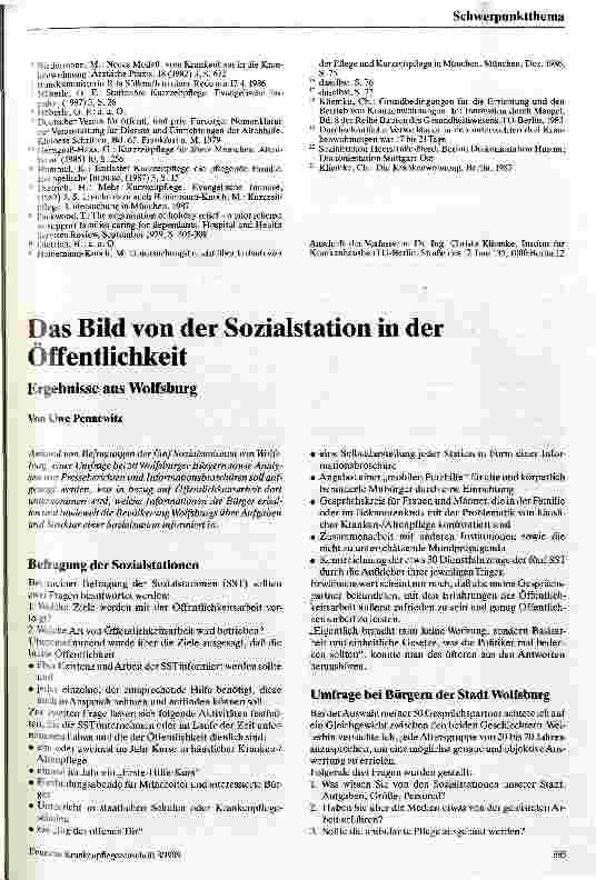 Vorschauseite 1: Das Bild von der Sozialstation in der Öffentlichkeit Ergebnisse aus Wolfsburg