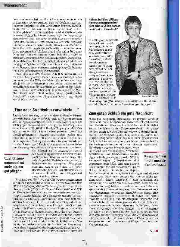 Vorschauseite 2: Zwischen Qualitätsmanagement und Kassenwillkür 1. Management-Kongreß für ambulante Pflegedienste