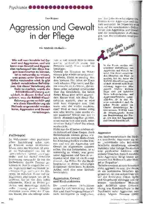 Vorschauseite 1: Aggression und Gewalt in der Pflege Die RADAR-Methode