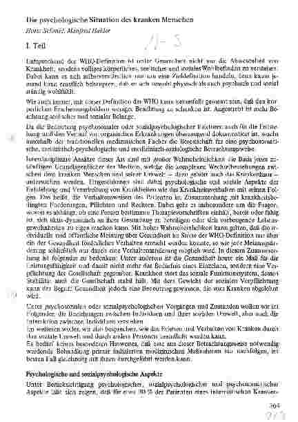 Vorschauseite 1: Die psychologische Situation des kranken Menschen I. Teil