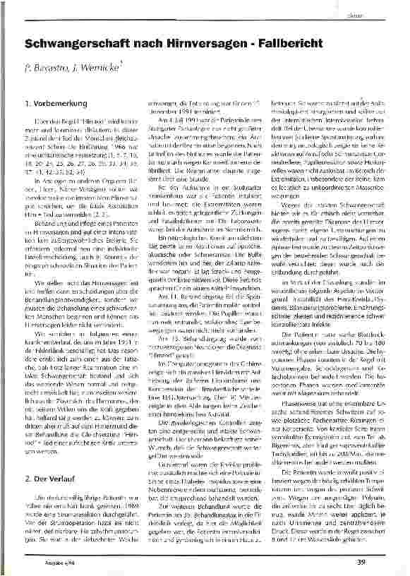 Vorschauseite 1: Schwangerschaft nach Hirnversagen - Fallbericht