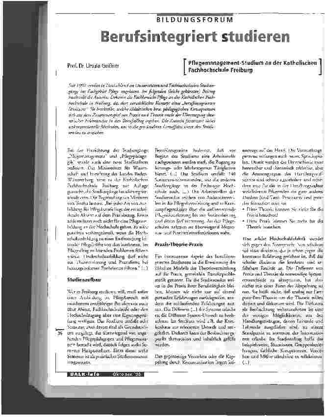 Vorschauseite 1: Berufsintegriert studieren Pflegemanagement-Studium an der Katholischen Fachhochschule Freiburg