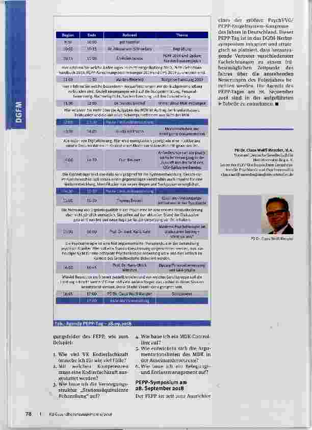 Vorschauseite 2: Herbstsymposium 2018 Entgeltsystem für Psychiatrie und Psychosomatik