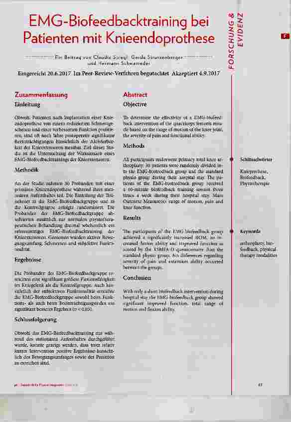 Vorschauseite 2: EMG-Biofeedbacktraining bei Patienten mit Knieendoprothese