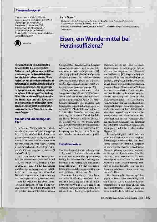 Vorschauseite 1: Eisen, ein Wundermittel bei Herzinsuffizienz?