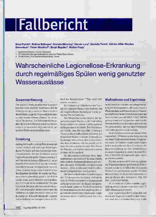 Vorschauseite 1: Wahrscheinliche Legionellose-Erkrankung durch regelmäßiges Spülen wenig genutzter Wasserauslässe