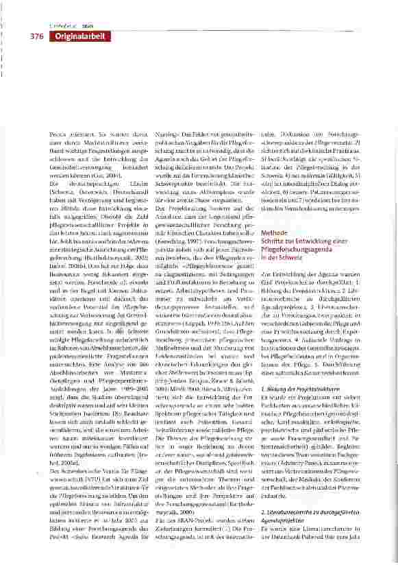Vorschauseite 2: Swiss Research Agenda for Nursing (SRAN): Die Entwicklung einer Agenda für die klinische Pflegeforschung in der Schweiz