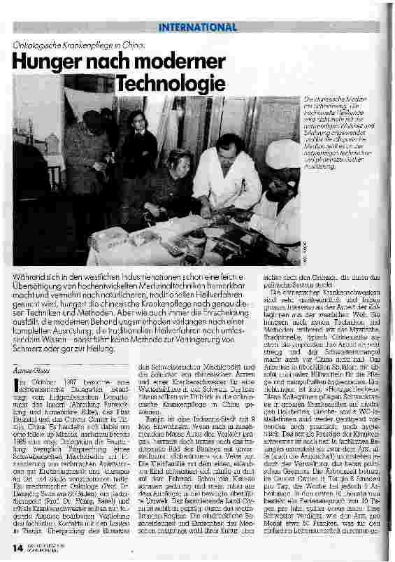 Vorschauseite 1: Hunger nach moderner Technologie Onkologische Krankenpflege in China