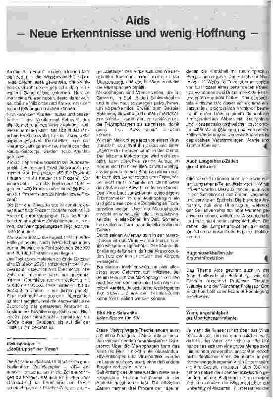 Vorschauseite 1: AIDS Neue Erkenntnisse und wenig Hoffnung