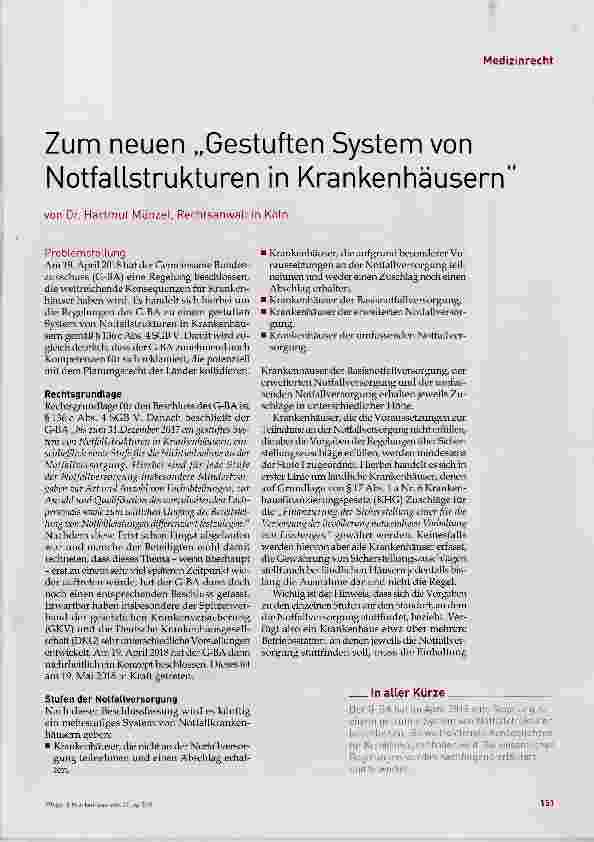 Vorschauseite 1: Zum neuen „Gestuften System von Notfallstrukturen in Krankenhäusern
