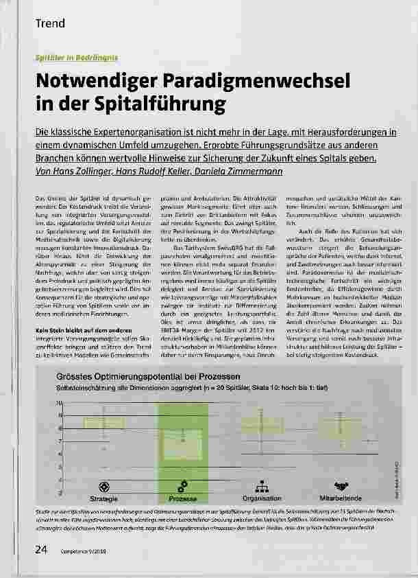 Vorschauseite 1: Notwendiger Paradigmenwechsel in der Spitalführung