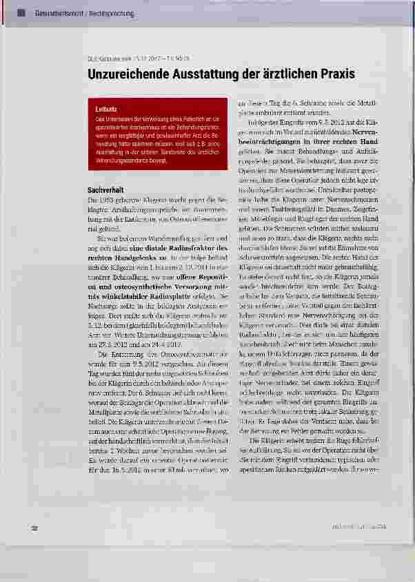 Vorschauseite 1: Unzureichende Ausstattung der ärztlichen Praxis