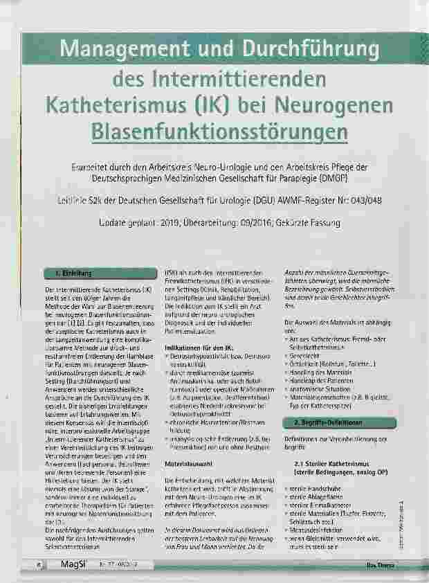 Vorschauseite 1: Management und Durchführung des Intermittierenden Katheterismus (IK) bei Neurogenen Blasenfunktionsstörunqen