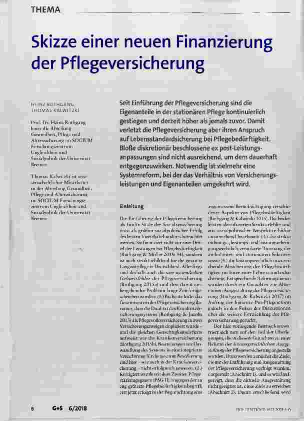 Vorschauseite 1: Skizze einer neuen Finanzierung der Pflegeversicherung
