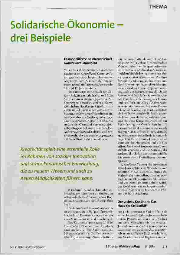 Vorschauseite 1: Solidarische Ökonomie drei Beispiele