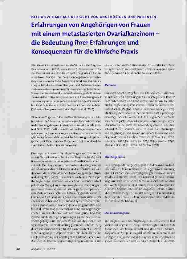 Vorschauseite 1: Erfahrungen von Angehörigen von Frauen mit einem metastasierten Ovarialkarzinom die Bedeutung ihrer Erfahrungen und Konsequenzen für die klinische Praxis